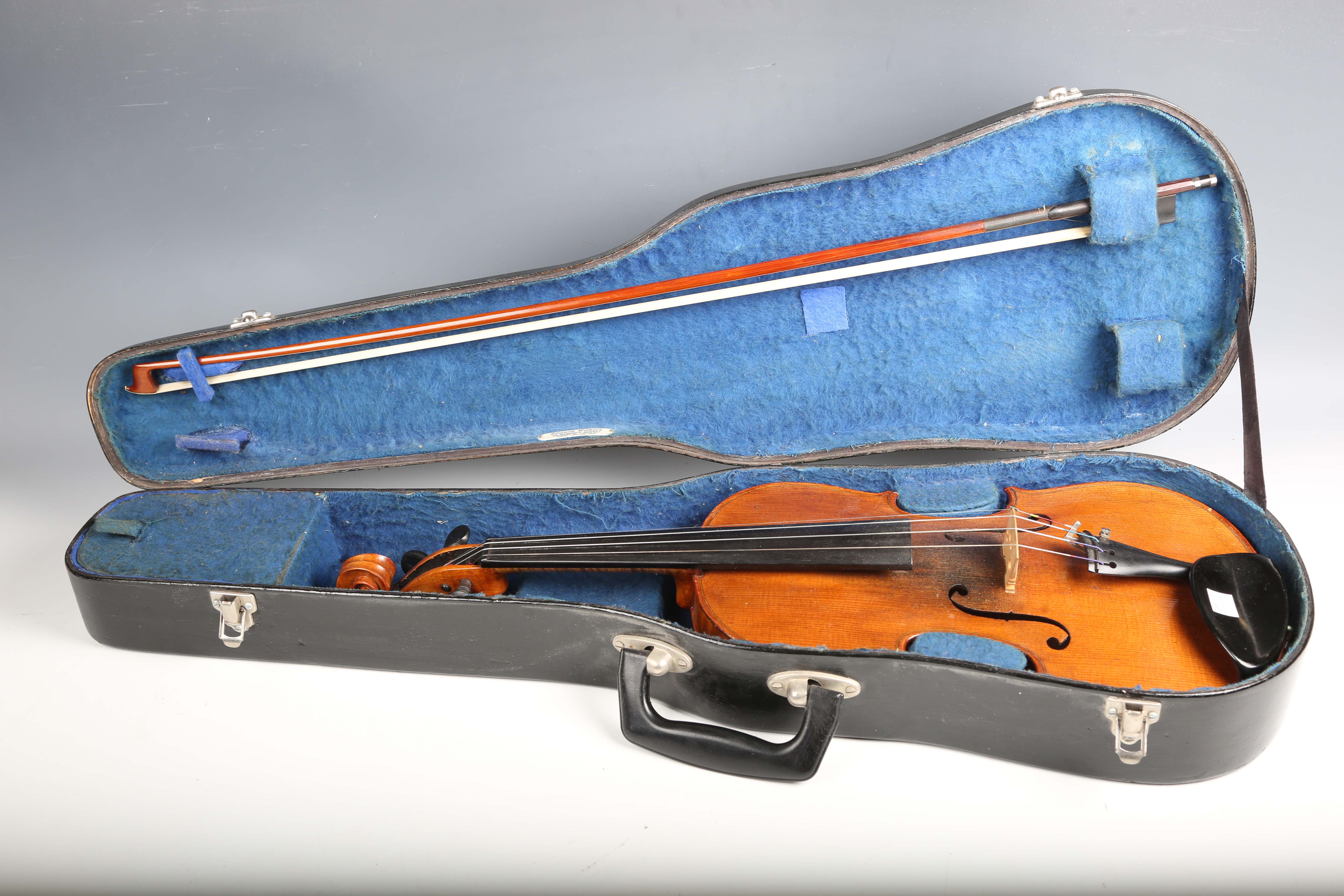 A violin with striped two-piece back, length of back excluding button 36cm, cased with a bow.Buyer’s - Image 5 of 25