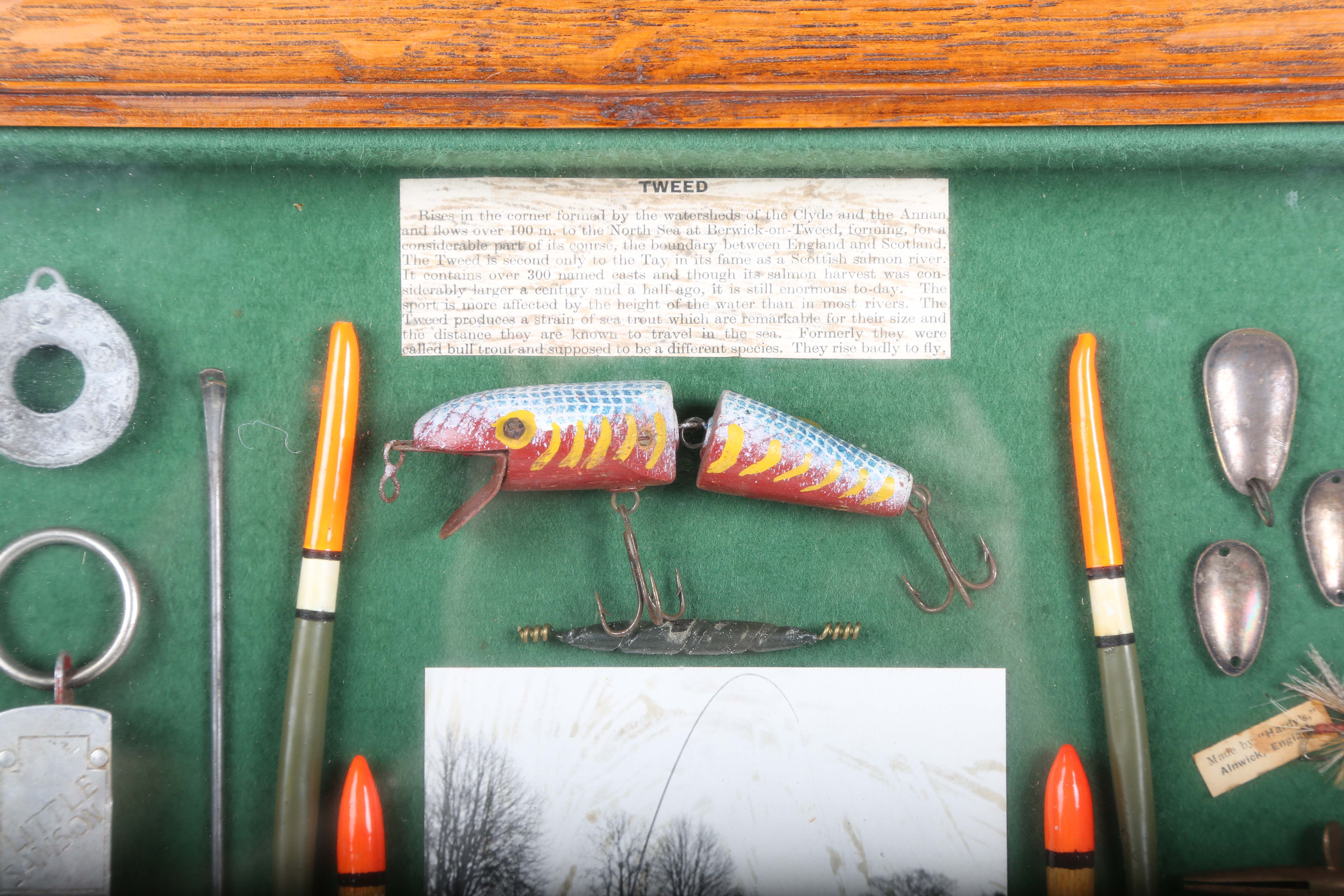 A group of fishing related items, including lures, floats, flies and hooks, all mounted for - Image 11 of 12