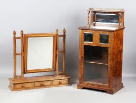 A late Victorian walnut music cabinet, height 118cm, width 56cm, depth 39cm, together with a 20th