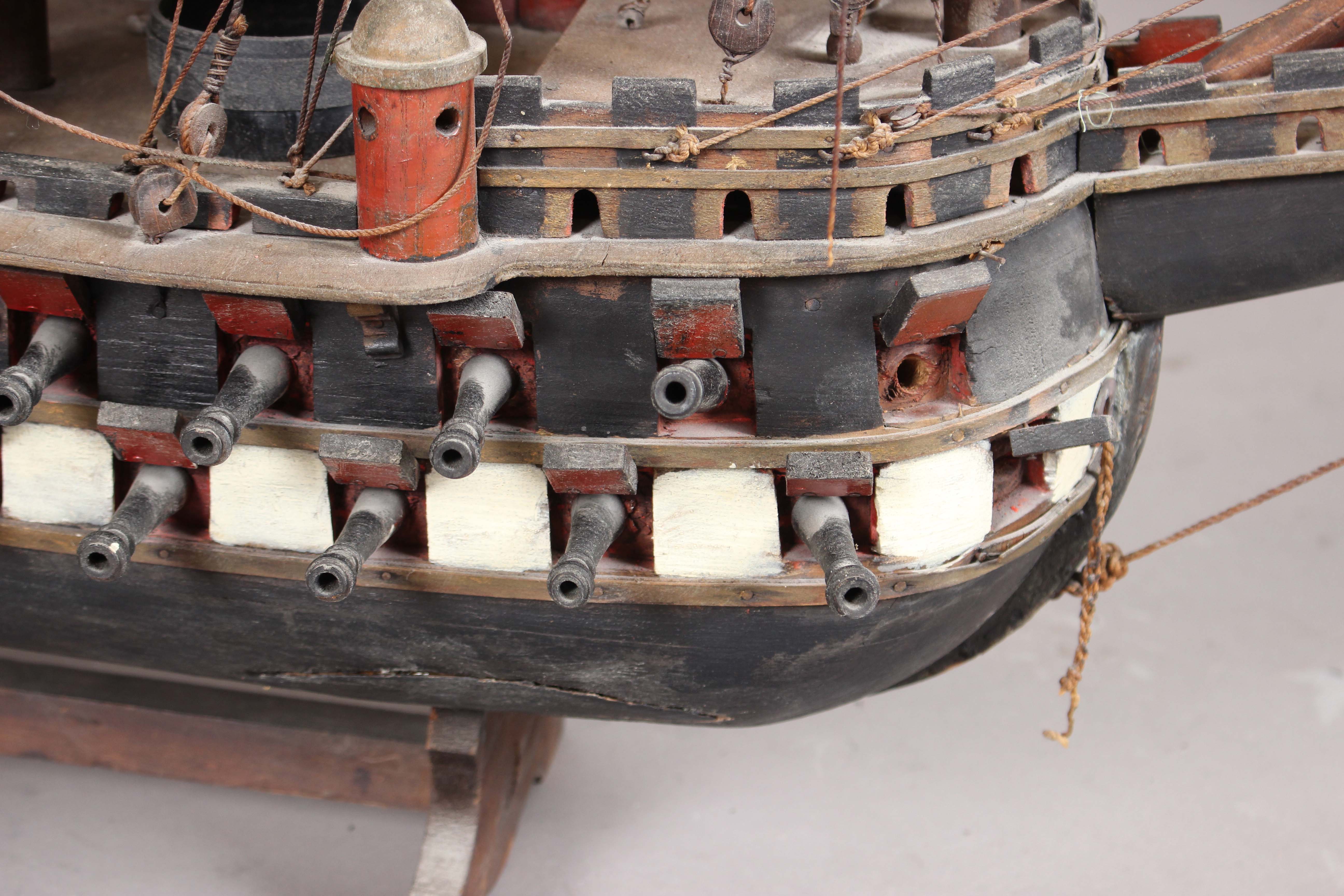 A 20th century scratch-built wooden model of a galleon, length 110cm, together with a model of a - Image 24 of 28