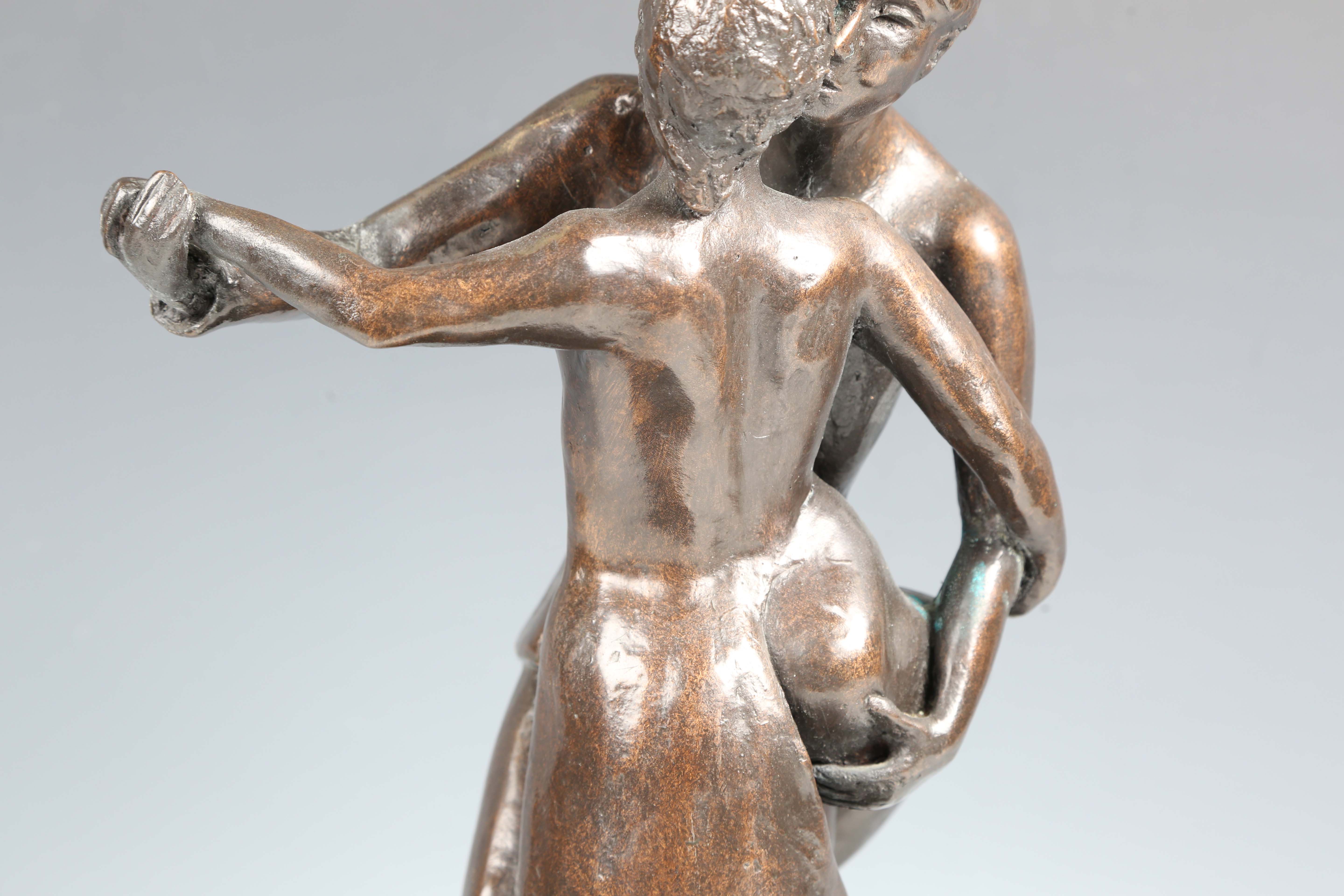 A 20th century brown patinated cast bronze figural group of a dancing couple, indistinctly signed, - Image 10 of 18