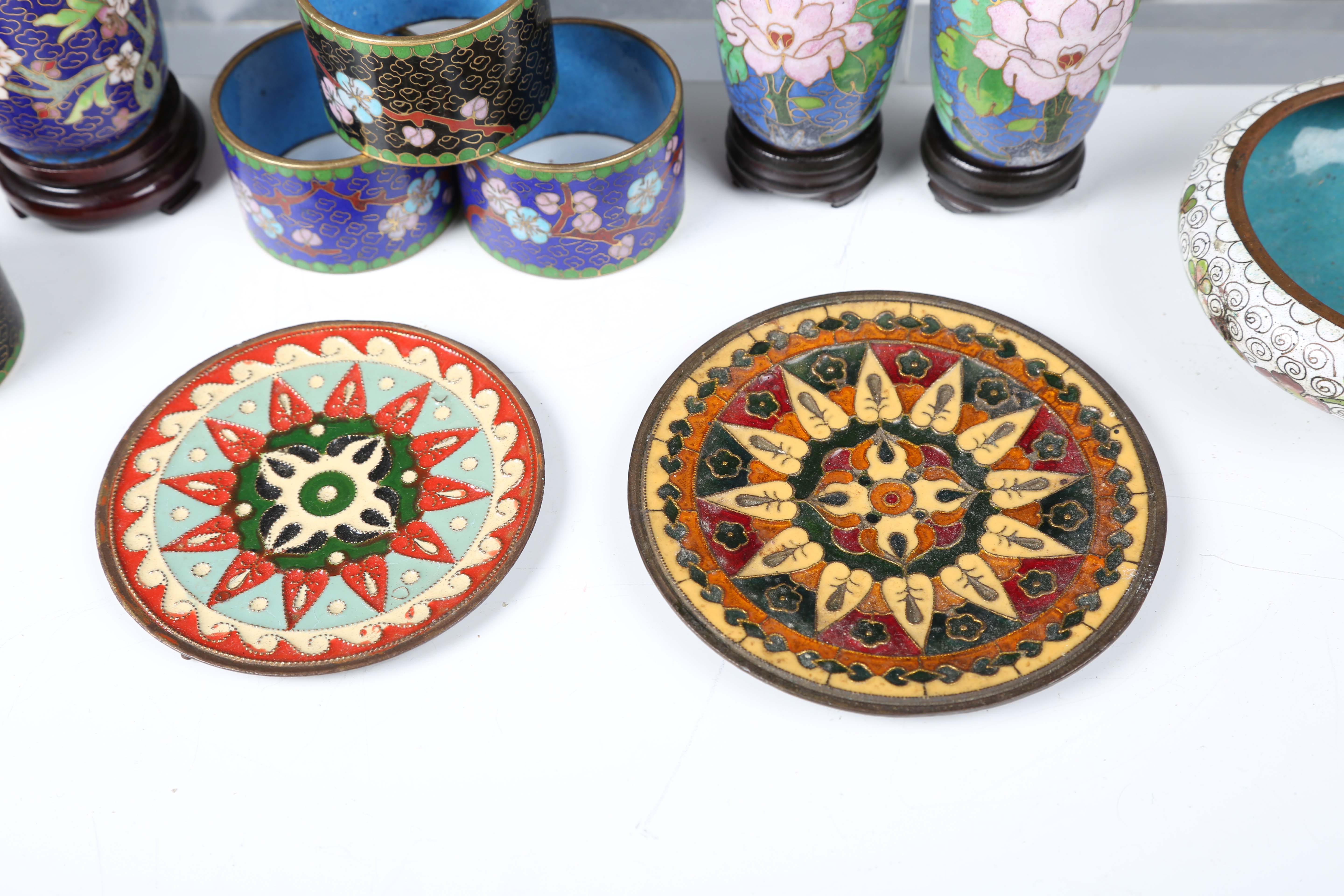 A group of 20th century Chinese cloisonné items, including a candlestick, height 16cm.Buyer’s - Image 4 of 10