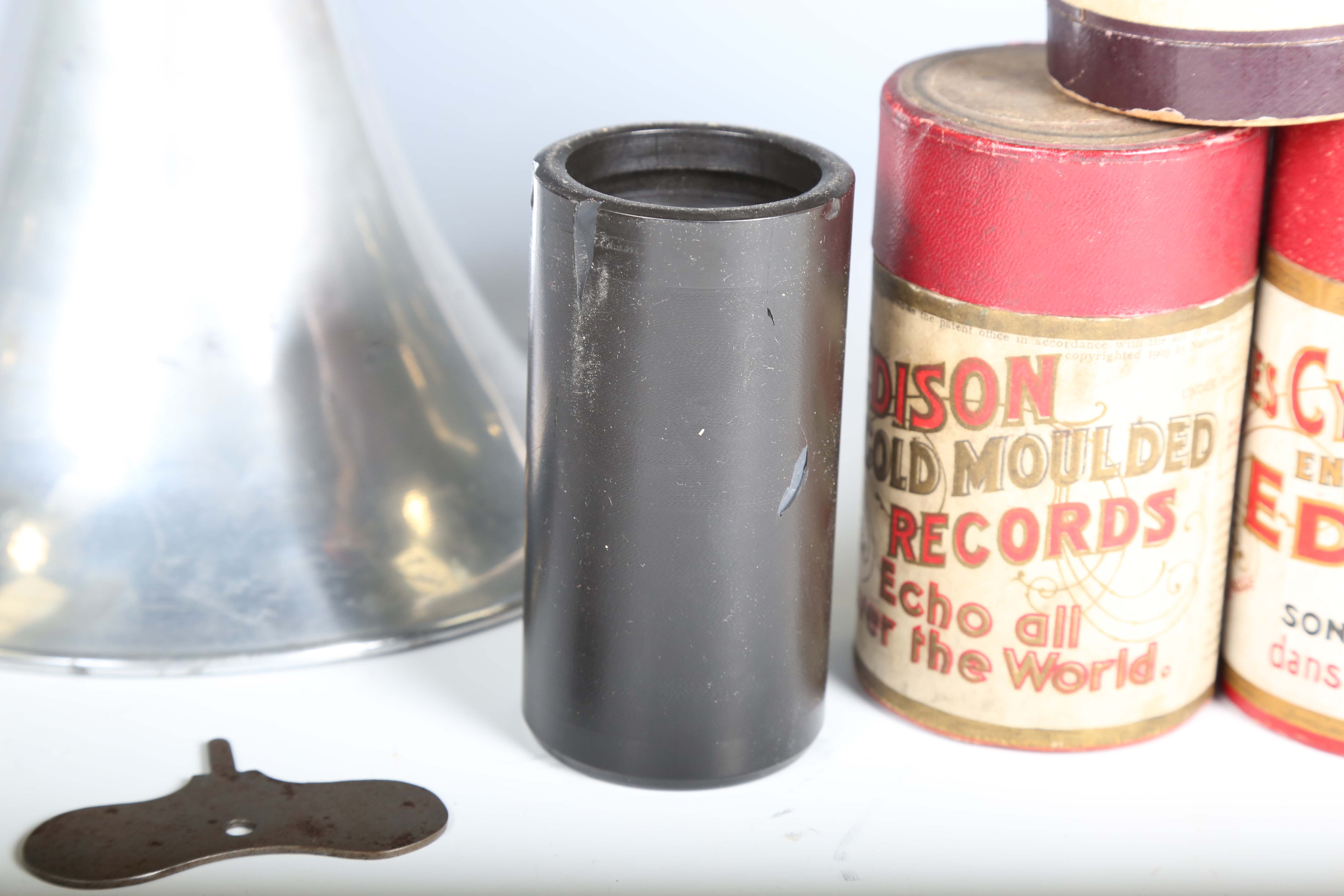 An Edison Gem phonograph, within an oak case with aluminium horn, and a small collection of - Image 5 of 18