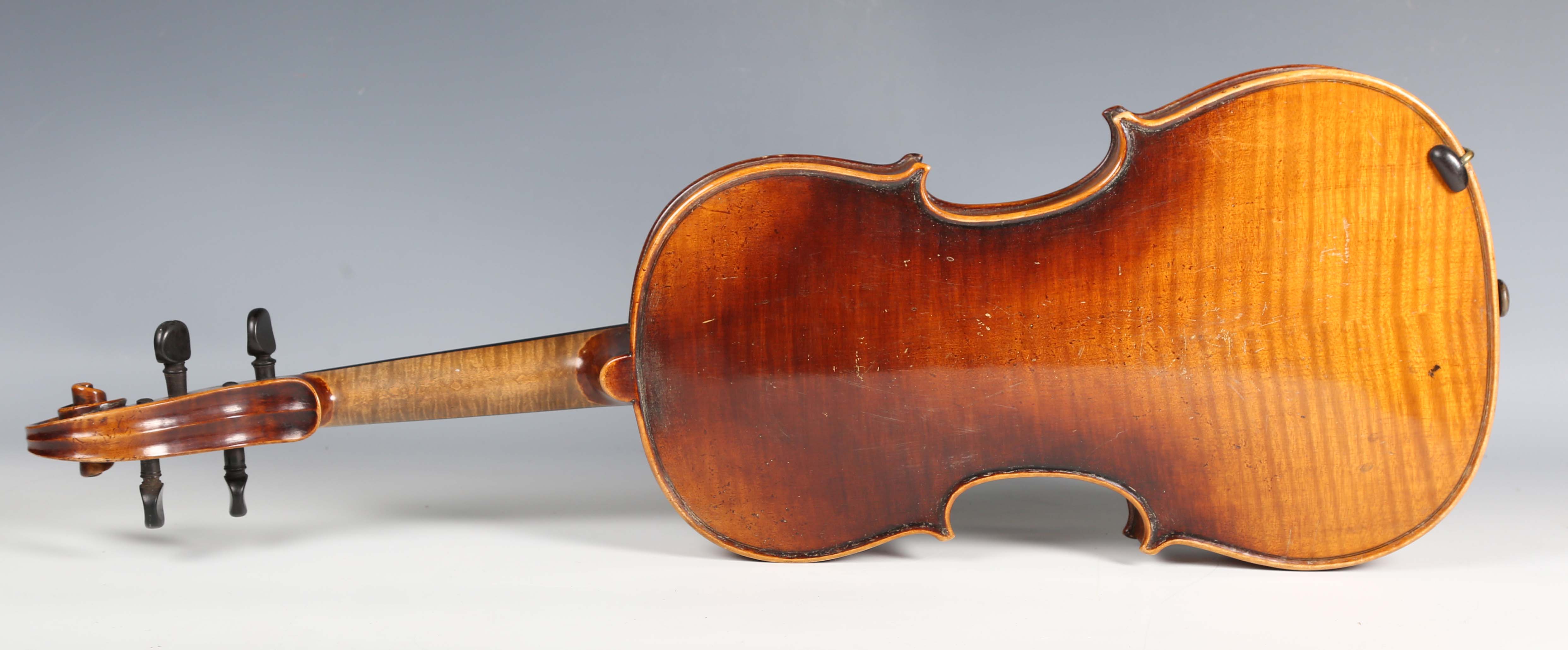 A violin with striped two-piece back, bearing interior label detailed 'Antonius Stradivarius...', - Image 14 of 24