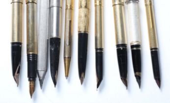 A selection of ten various pens, including five gold plated Sheaffer fountain pens, a similar