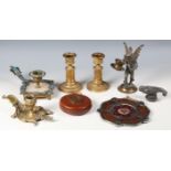 A mixed group of collectors' items, including a 19th century French champlevé enamel and onyx