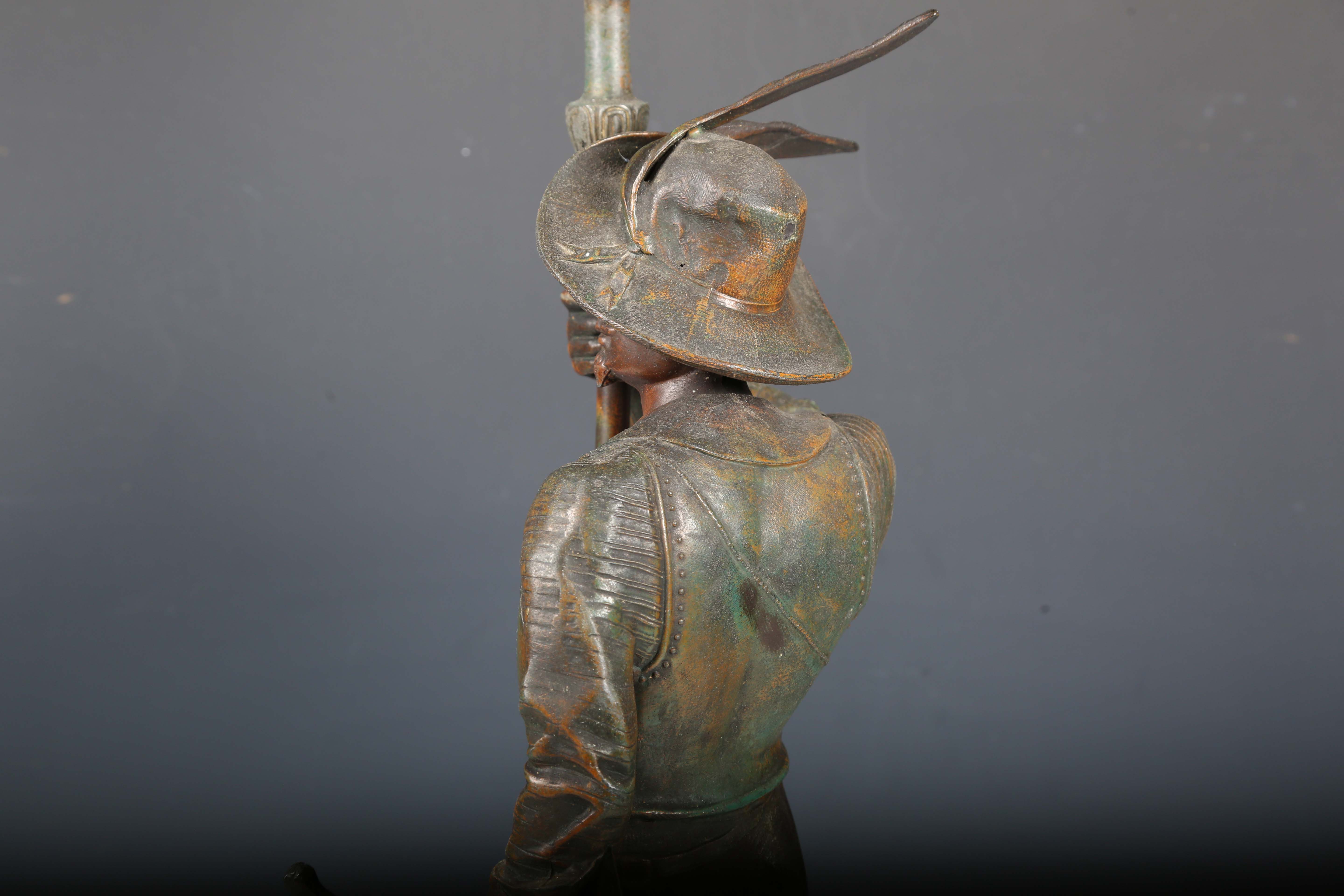Auguste Poitevin - a 19th century spelter figural table lamp, modelled as Don Cesar, raised on a - Image 9 of 19