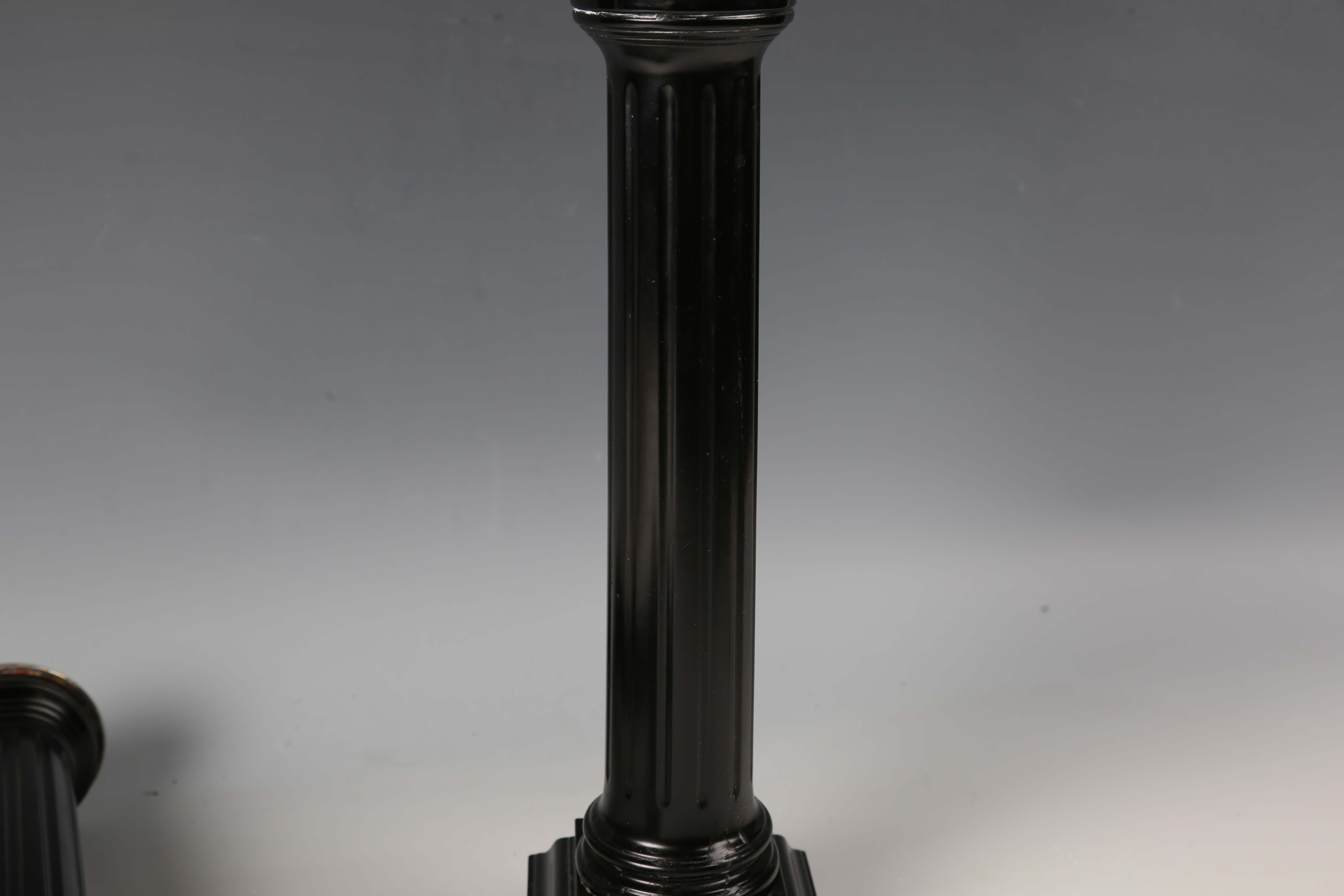 A pair of David Linley ebonized candlesticks with plated brass sconces and fluted columns, - Image 6 of 13