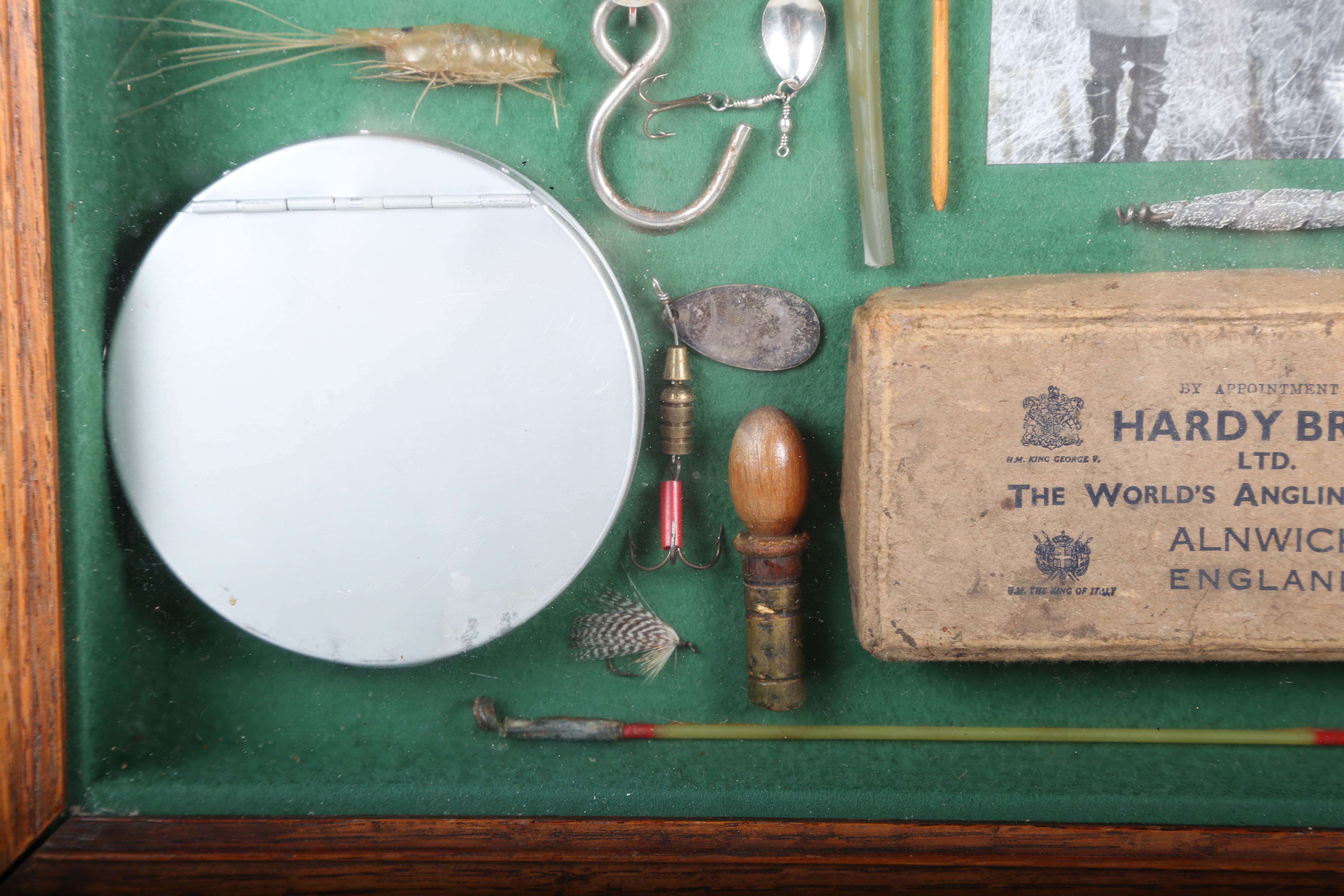 A group of fishing related items, including lures, floats, flies and hooks, all mounted for - Image 6 of 12