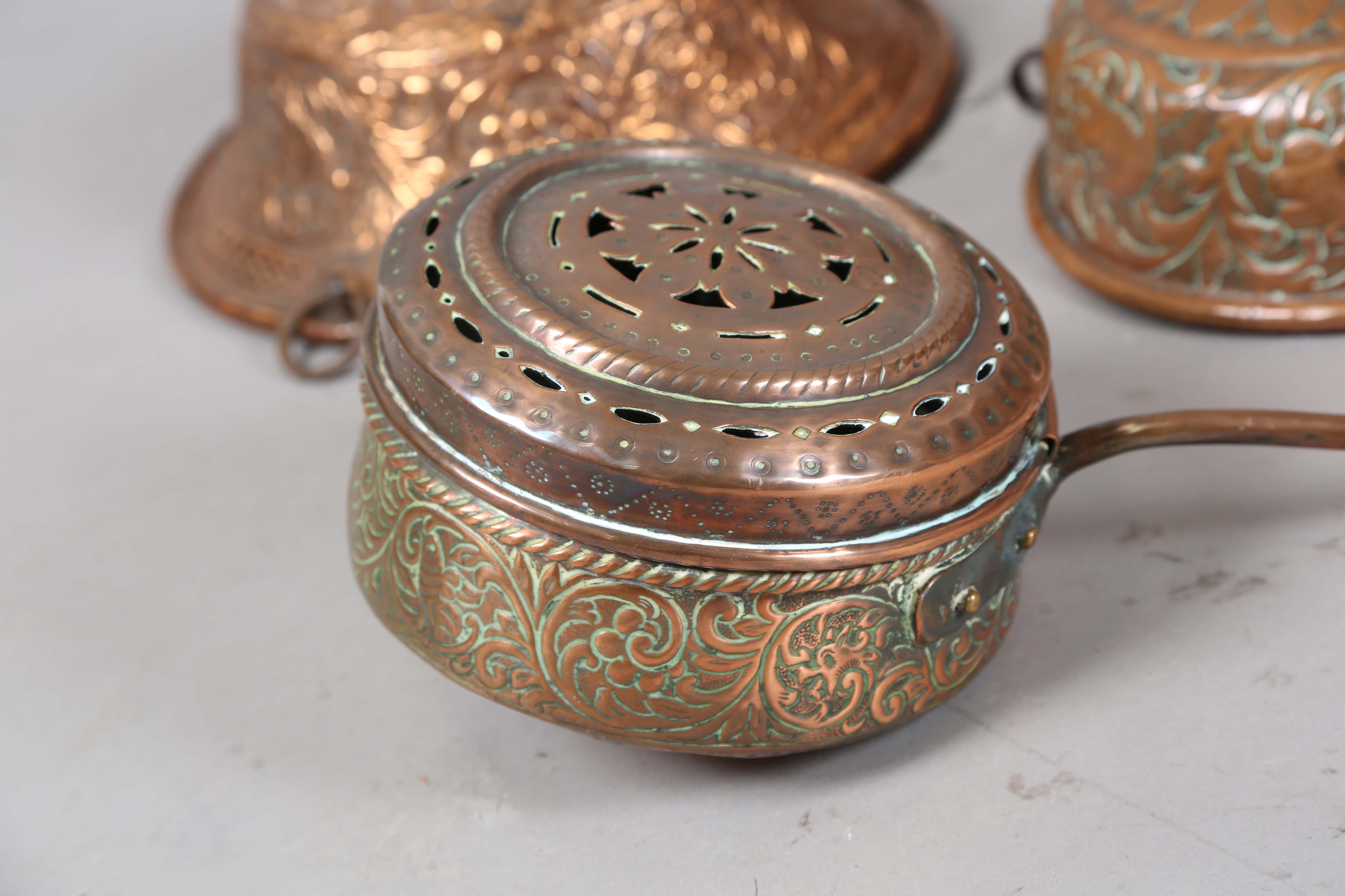 A group of 18th century and 19th century Italian copper ware, comprising a large lidded flagon, - Image 3 of 9