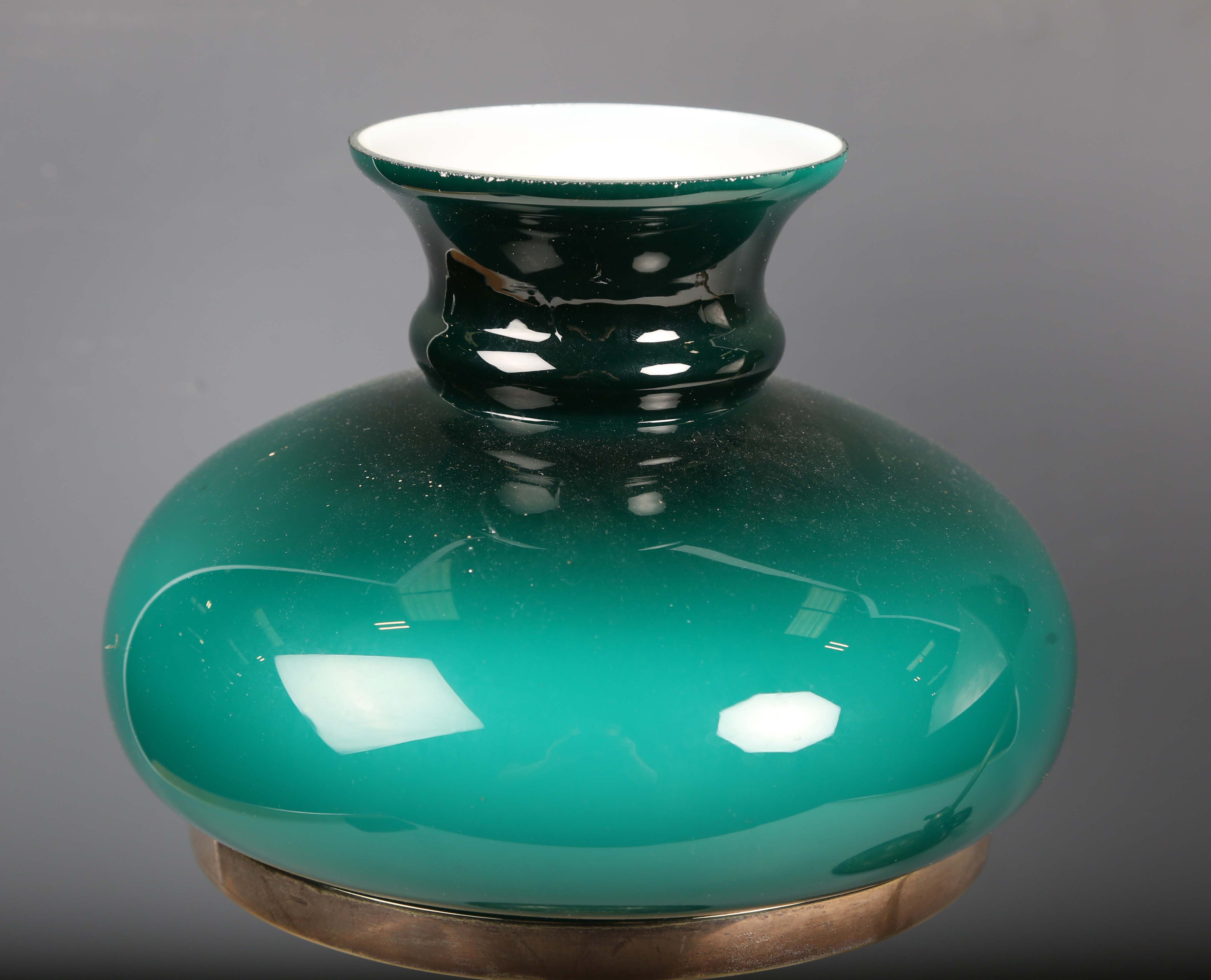 An early 20th century plated brass table lamp with green glass shade, height 37cm, together with - Image 12 of 12