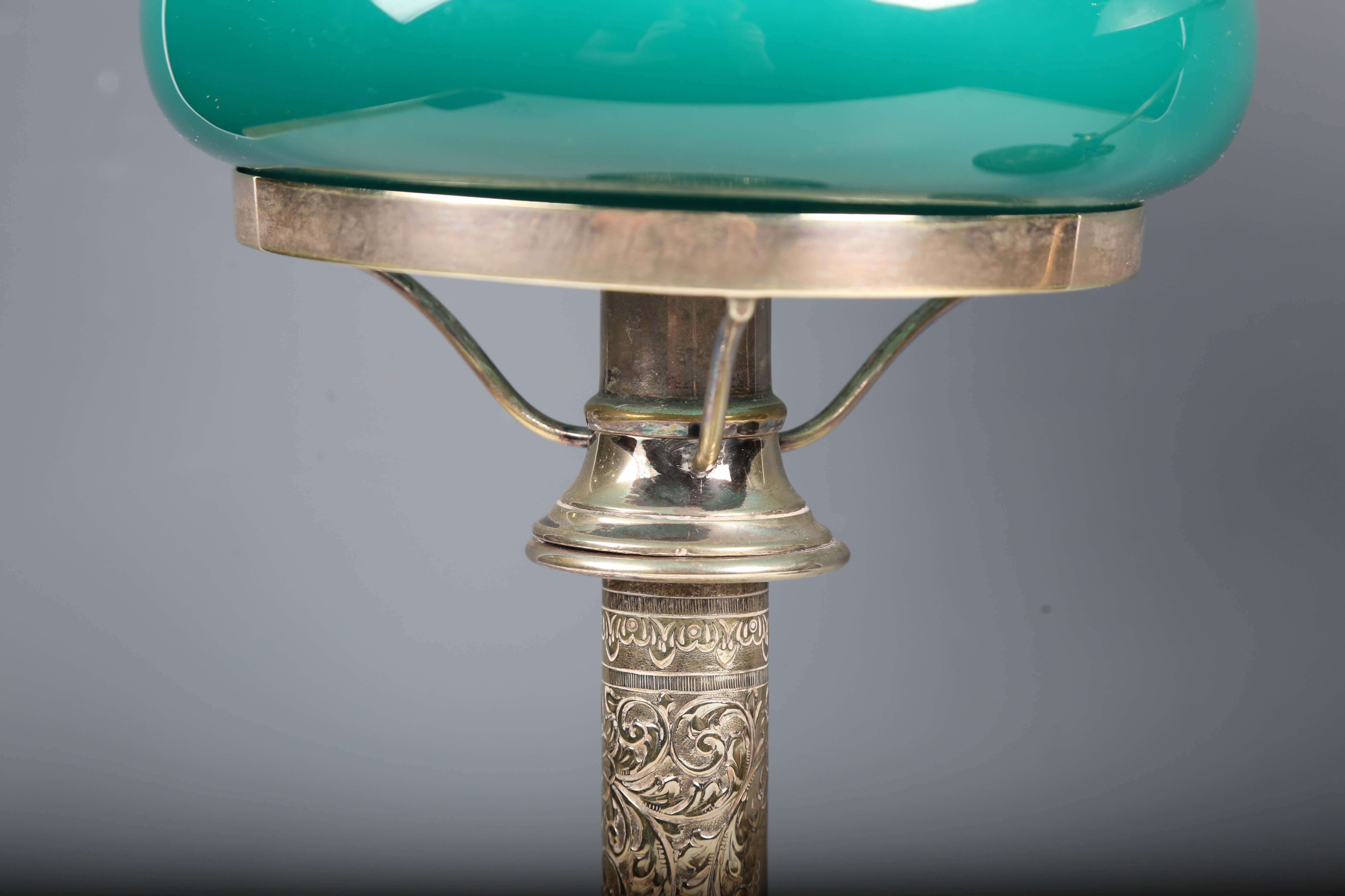 An early 20th century plated brass table lamp with green glass shade, height 37cm, together with - Image 7 of 12