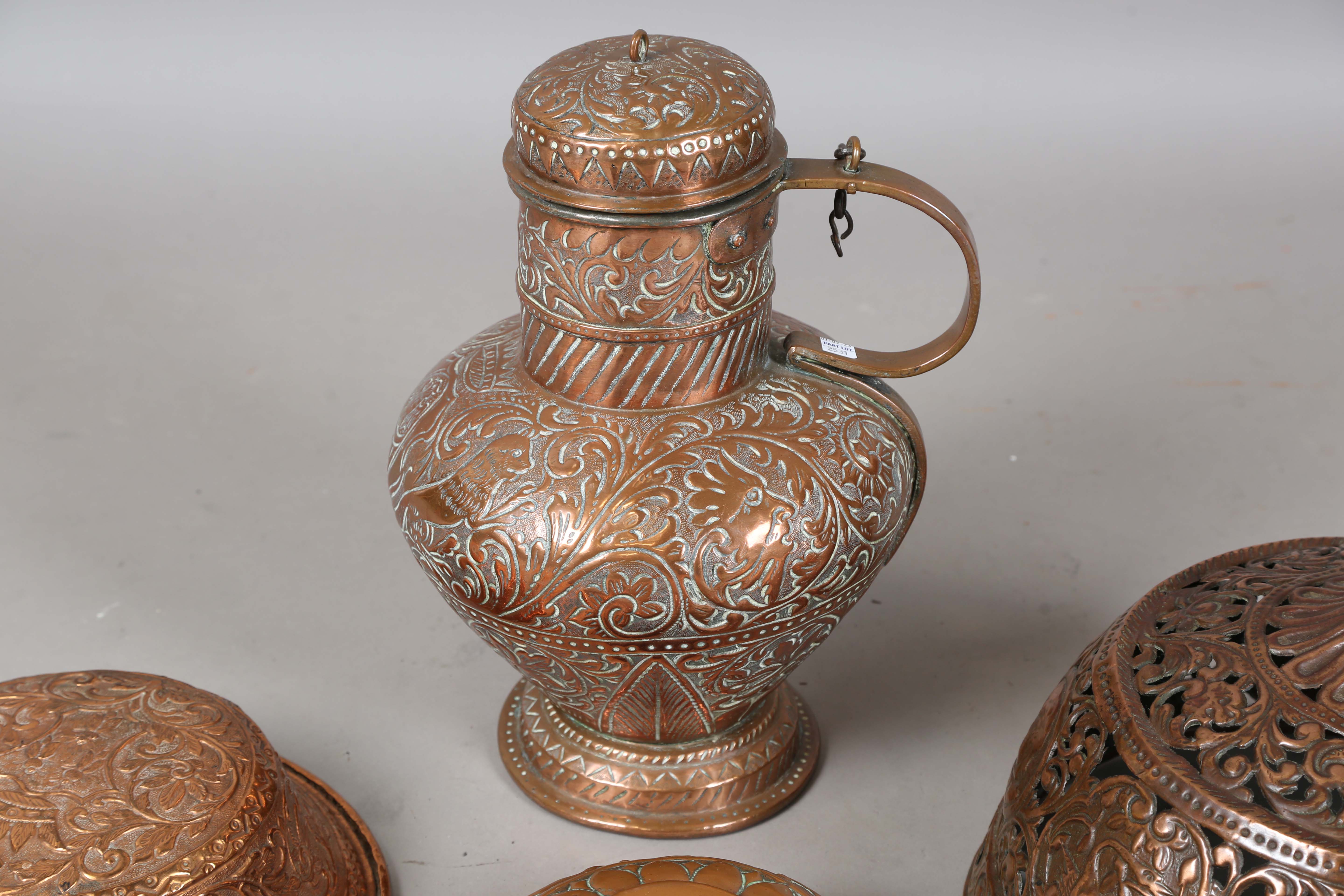 A group of 18th century and 19th century Italian copper ware, comprising a large lidded flagon, - Image 9 of 9