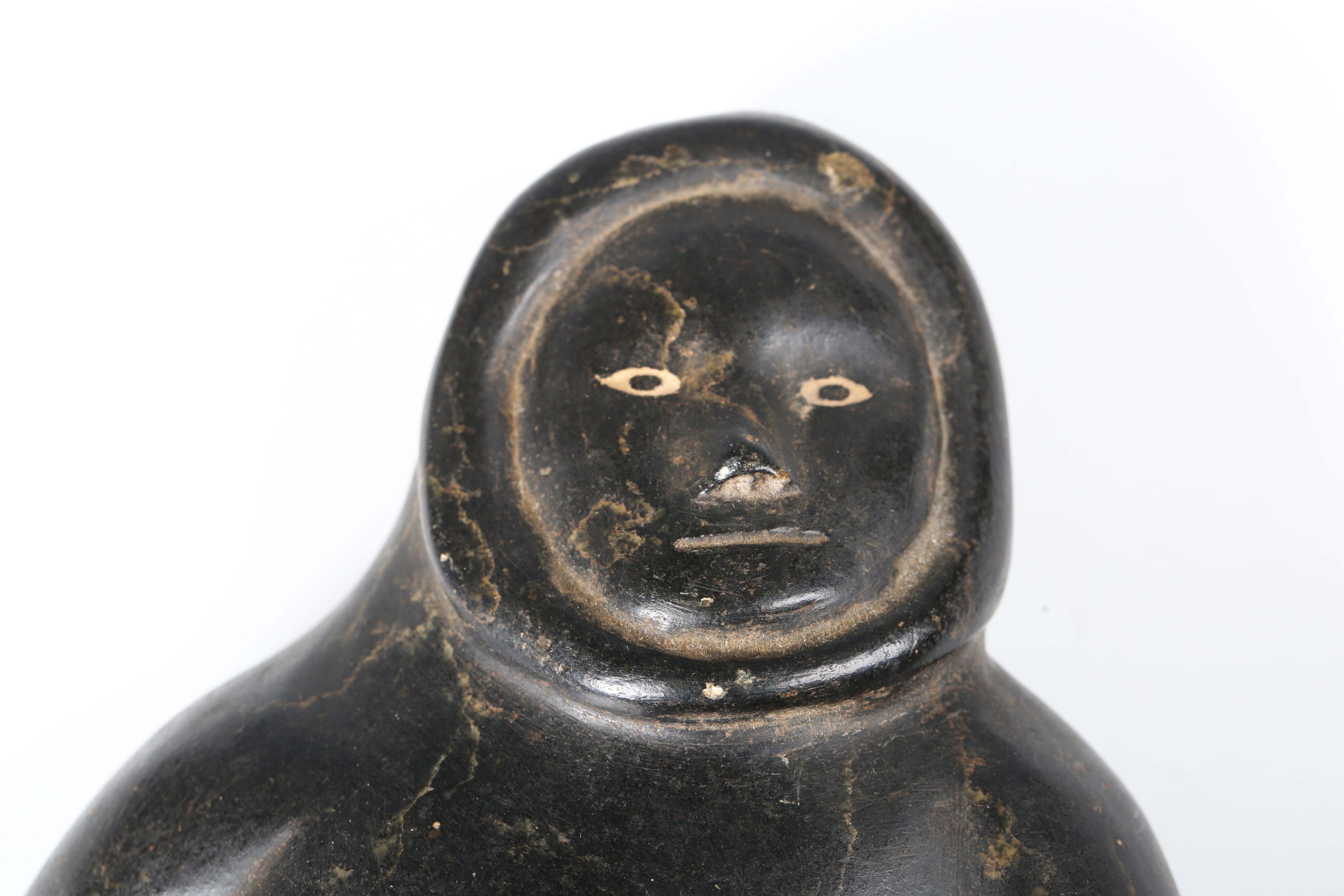 Two Inuit carved black stone figures, one modelled as an Inuit, height 19cm, the other as a - Image 8 of 13