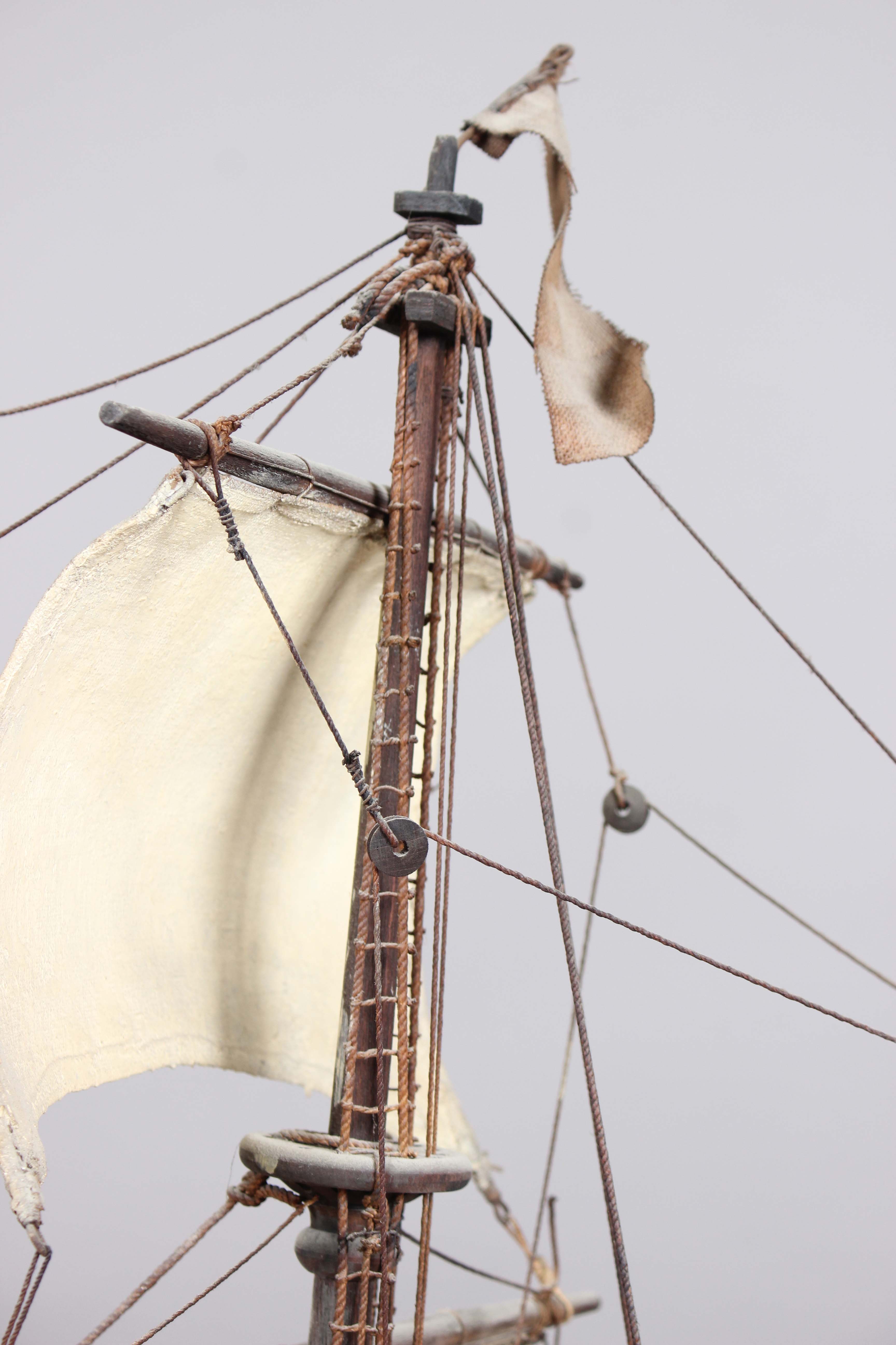 A 20th century scratch-built wooden model of a galleon, length 110cm, together with a model of a - Image 12 of 28
