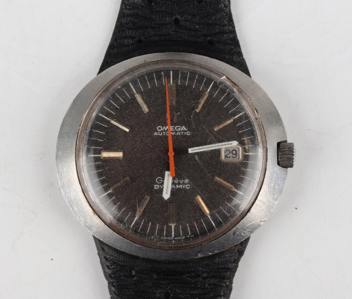 An Omega Dynamic Automatic steel oval cased gentleman's wristwatch, the signed black dial with baton