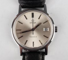 An Omega Genève stainless steel circular cased gentleman's wristwatch, circa 1970, the signed