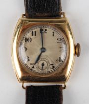 A Rolex 18ct gold tonneau cased wristwatch, the jewelled movement detailed 'Rolex Patent 15 jewels