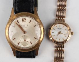 A Rotary 9ct gold lady's bracelet wristwatch, the signed mother-of-pearl dial with gilt baton hour