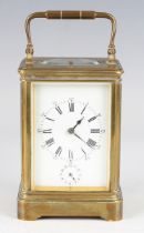 A late 19th/early 20th century French brass cased petite sonnerie alarm carriage clock by Henri