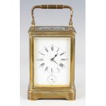 A late 19th/early 20th century French brass cased petite sonnerie alarm carriage clock by Henri