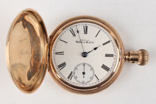 An American Waltham Watch Co 14ct gold keyless wind hunting cased gentleman's pocket watch, the