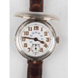 A First World War period silver hunting cased gentleman's wristwatch with unsigned movement, the