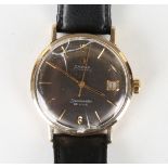 An Omega Automatic Seamaster Deville 9ct gold circular cased gentleman's wristwatch, circa 1968, the