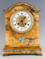 A late 19th Century French Siena marble cased mantel clock with eight day movement striking on a