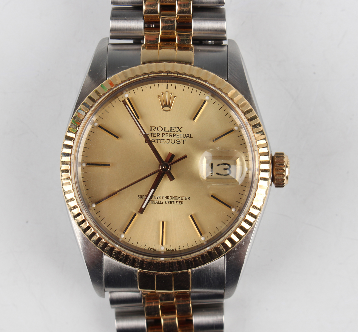 A Rolex Oyster Perpetual Datejust stainless steel and gold gentleman's bracelet wristwatch, Ref.