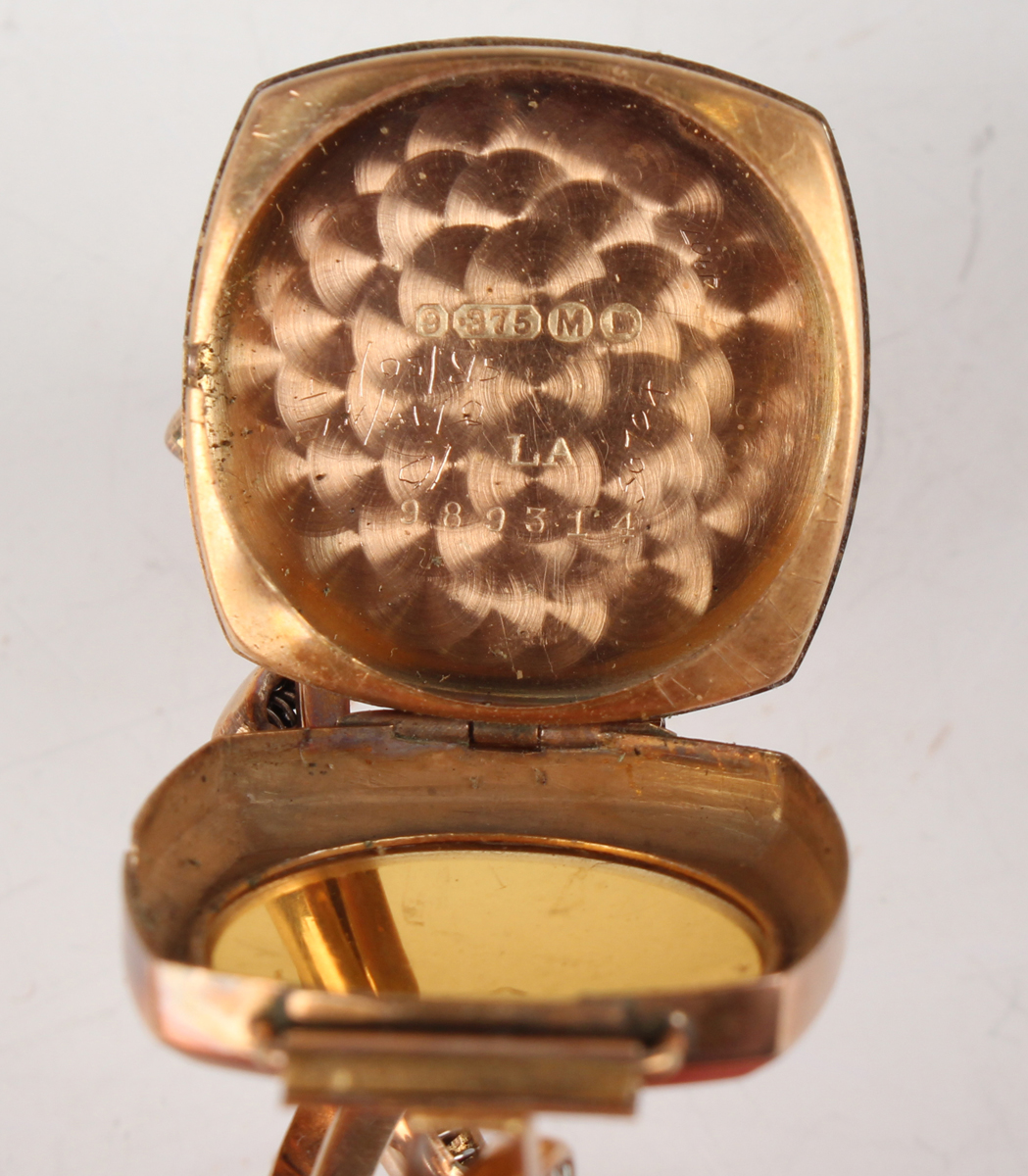 A Levicta 9ct gold curved square cased lady's wristwatch with signed jewelled movement, the signed - Image 5 of 6
