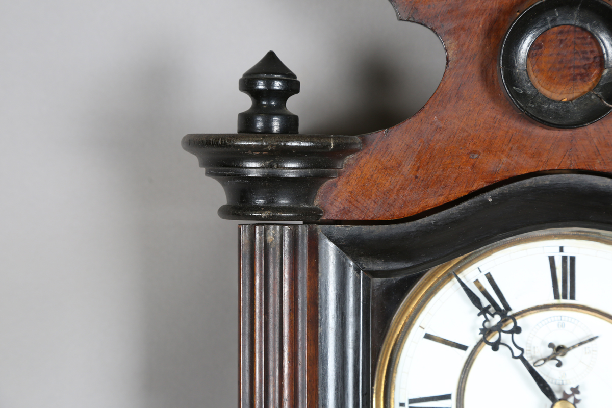 A late 19th century walnut and ebonized Vienna style wall timepiece with single train movement, - Image 6 of 8