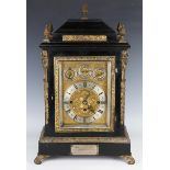 An impressive Victorian ebonized and brass mounted bracket clock with eight day triple fusee