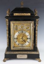 An impressive Victorian ebonized and brass mounted bracket clock with eight day triple fusee