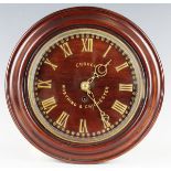 A Victorian mahogany circular cased wall timepiece with eight day single fusee movement, the 10-inch