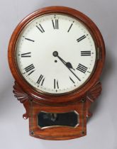 An early Victorian mahogany drop dial wall timepiece with eight day single fusee movement, the 12-