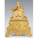 A 19th century French ormolu mantel clock, the eight day movement with silk suspension, striking