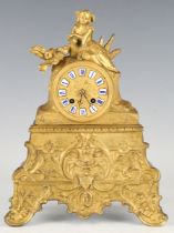 A 19th century French ormolu mantel clock, the eight day movement with silk suspension, striking