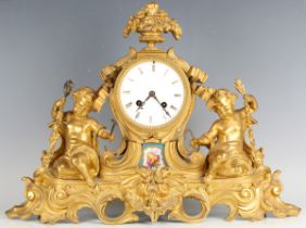 A late 19th century French ormolu mantel clock with eight day movement striking on a bell, the