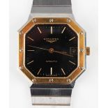 A Longines Automatic steel and gilt metal gentleman's bracelet wristwatch, the signed cut cornered