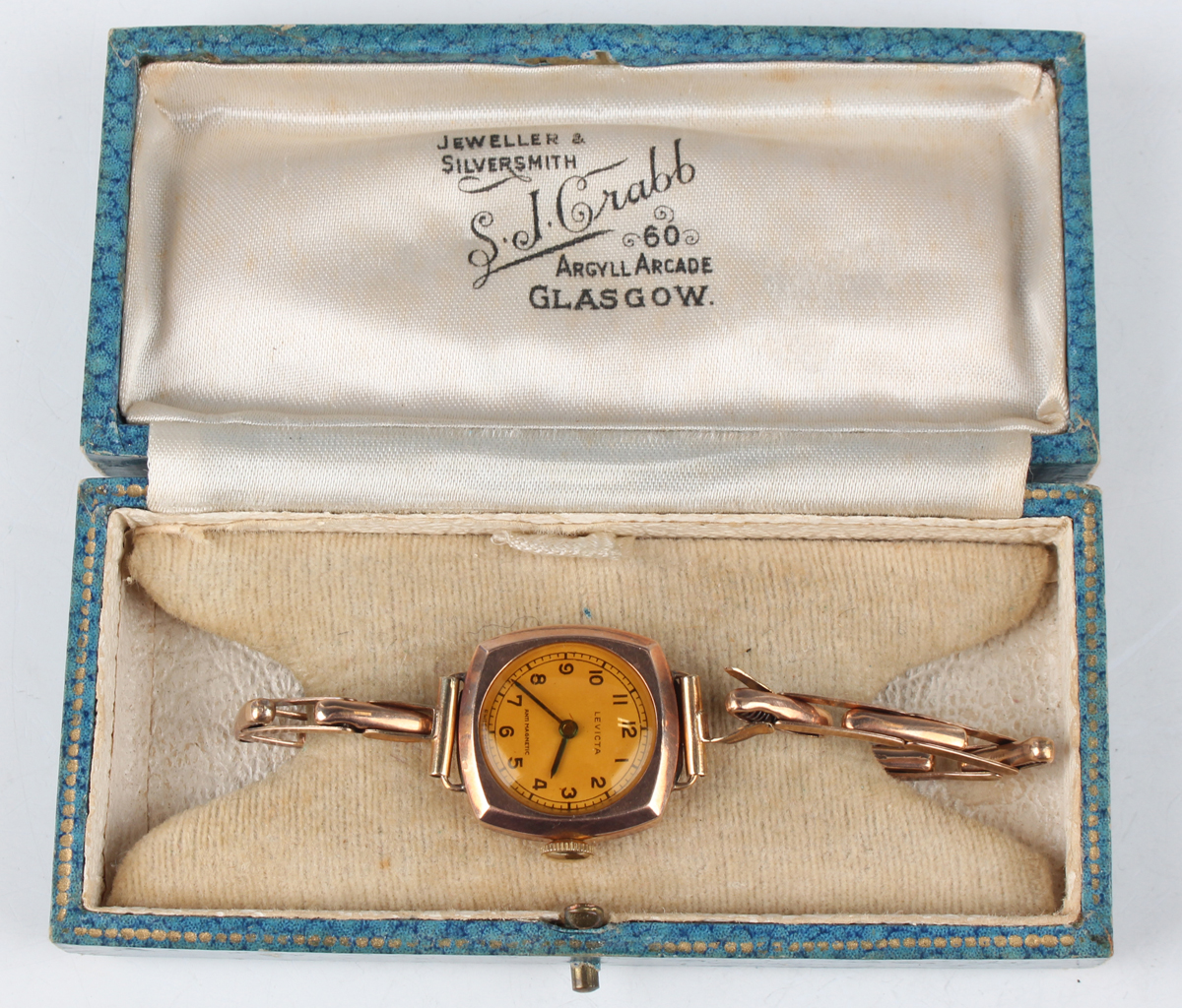 A Levicta 9ct gold curved square cased lady's wristwatch with signed jewelled movement, the signed - Image 2 of 6