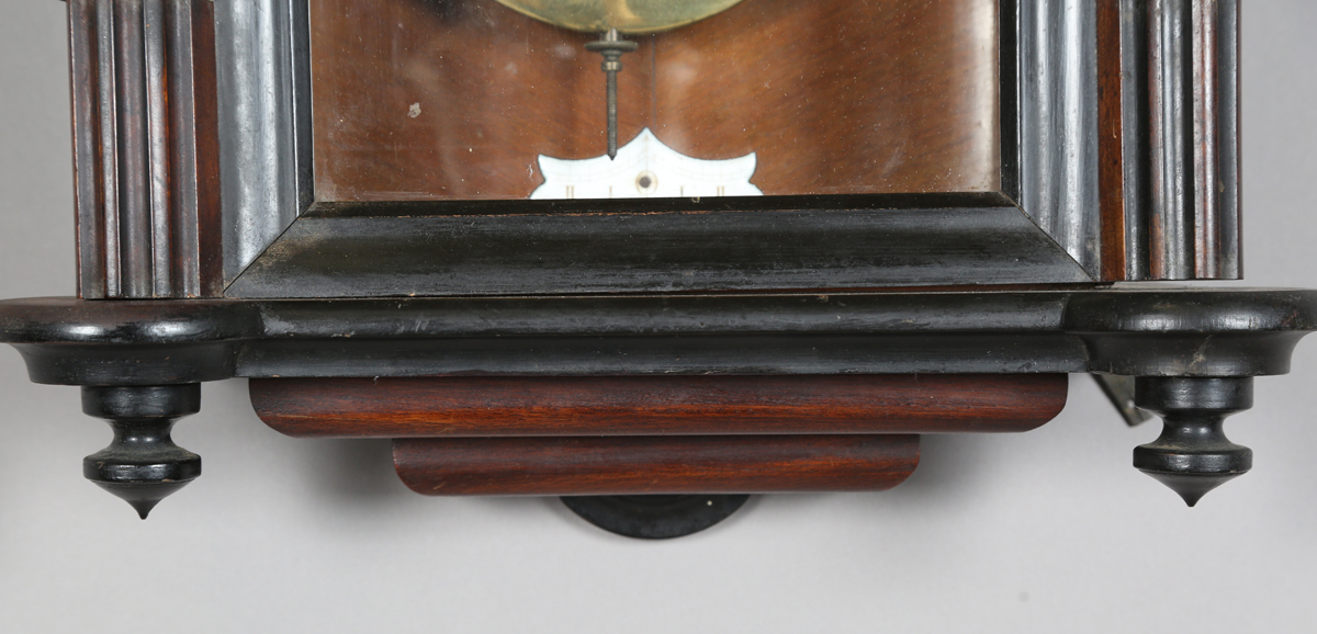 A late 19th century walnut and ebonized Vienna style wall timepiece with single train movement, - Image 3 of 8