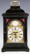 An 18th century ebonized bracket clock, the five pillar single fusee movement with verge