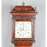 A late 17th/early 18th century marquetry inlaid walnut longcase clock, the eight day movement