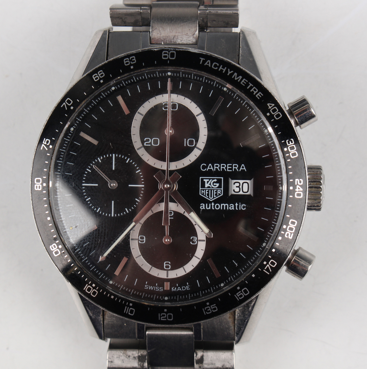 A Tag Heuer Carrera Automatic stainless steel gentleman's chronograph bracelet wristwatch, Ref.
