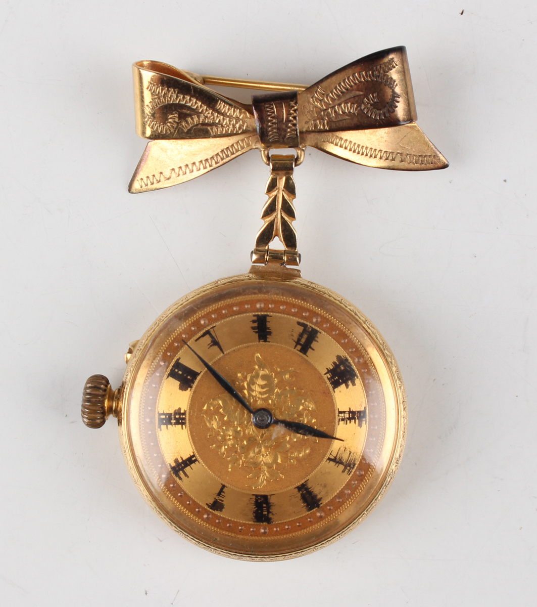 A late Victorian 18ct gold cased open-faced lady's fob watch, the jewelled movement detailed 'Gaydon