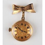 A late Victorian 18ct gold cased open-faced lady's fob watch, the jewelled movement detailed 'Gaydon