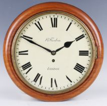 A late Victorian mahogany circular cased wall timepiece with eight day single chain fusee