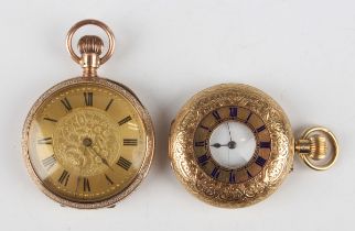 An 18ct gold keyless wind half hunting cased lady's fob watch, the backplate numbered '196249',