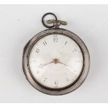 A George III silver pair cased keywind open-faced gentleman's pocket watch, the gilt fusee